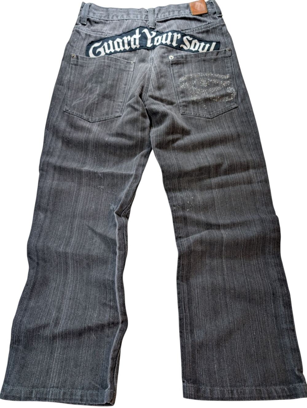 Square Zero Jeans Mens 32X30 Actual Black/Gray Wide Leg Graphic Streetwear Y2k